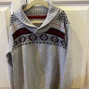 Boys' Shawl Collar Fair Isle Sweater - Gray with Red & Black Pattern